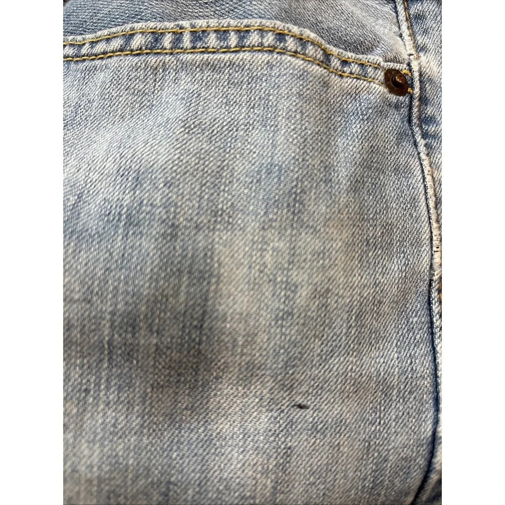 Levi's 505 Jeans Mens 38x28 Red Tab Light Wash Blue Straight Fit VTG Distressed